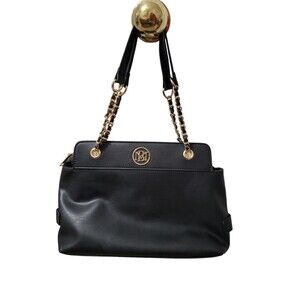 Studio Badgley Mischka Everyday Medium Tote Black w/ Gold Chain Trim EUC